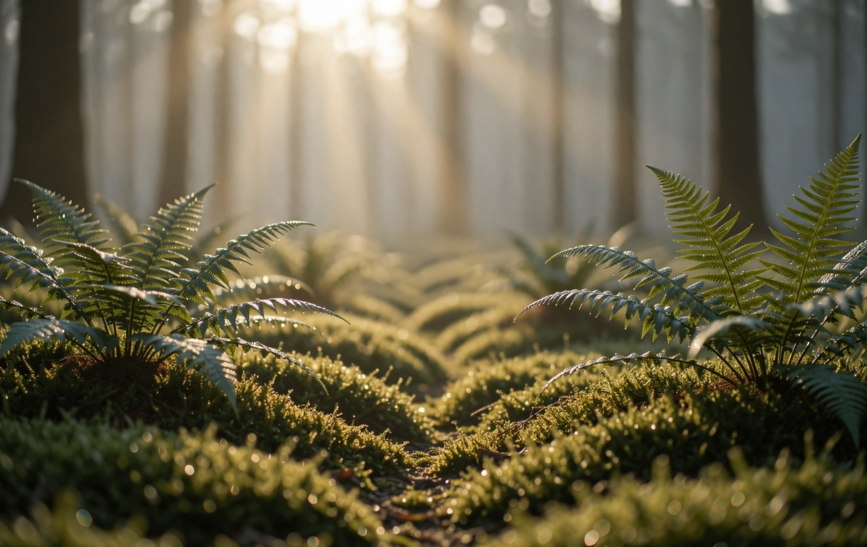 Atmosphärischer Wald im Morgenlicht